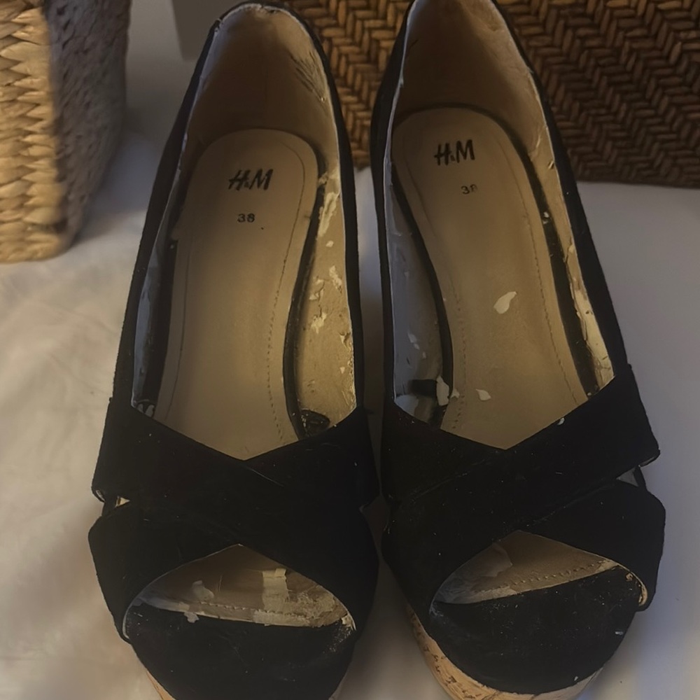 H&M Black Peep Toe Wedges